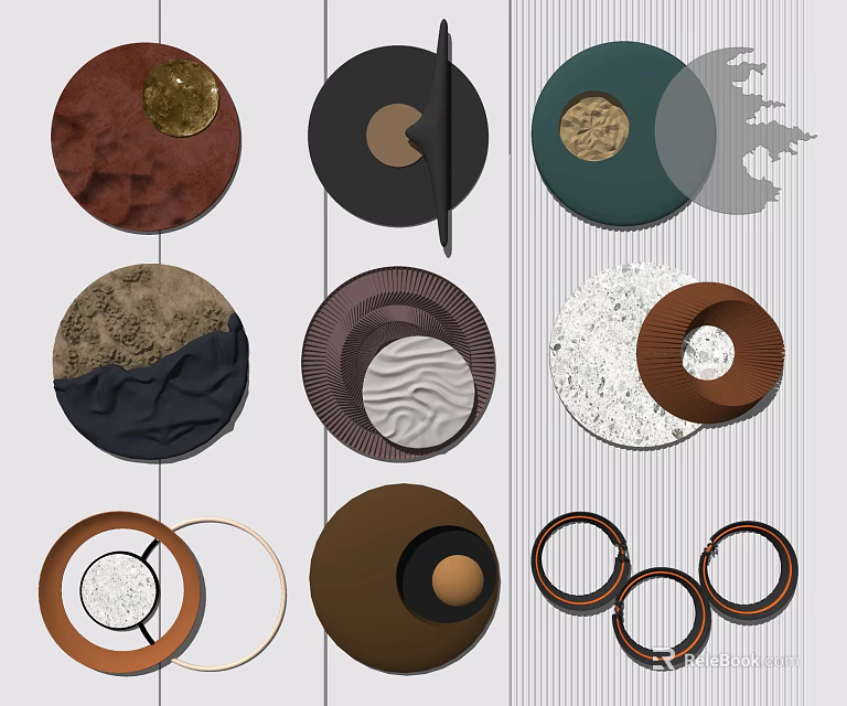 Modern Circular Wall Decor With Various Colors And Textured Geometric Designs 3d model 