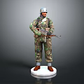 Man In Camouflage Military Uniform Holding Rifle Standing On White Base