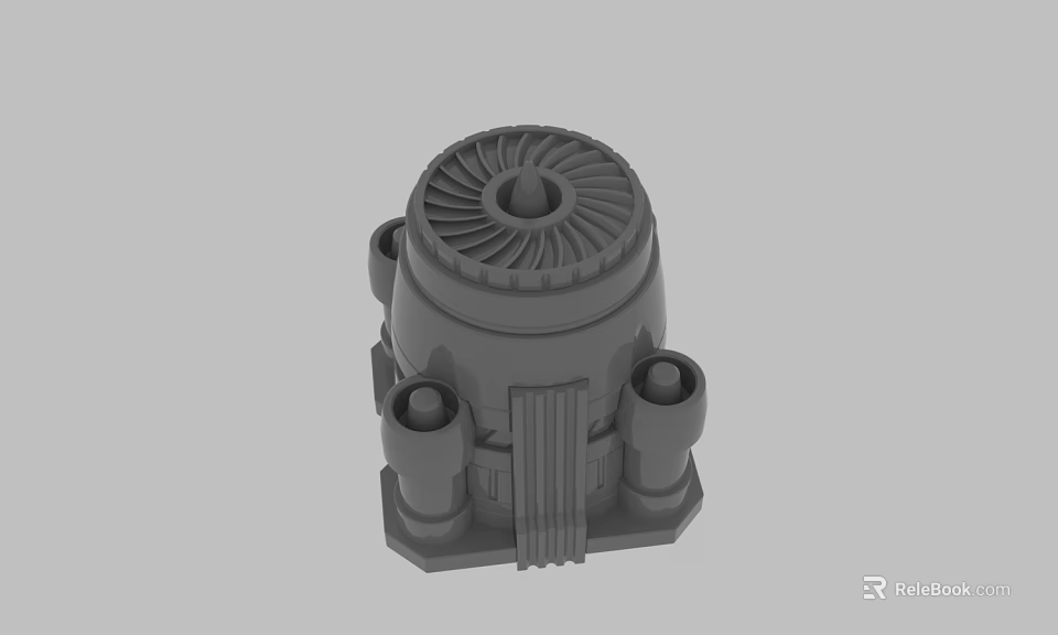Detailed 3D Rendering of Mechanical Part with Bladed Top and Cylindrical Base Supports 3d model 