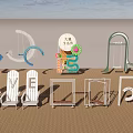 Outdoor Playground Facilities With LOVE Letters Swings Seats Sun Umbrellas And Ice Cream Shapes