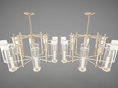 Modern Chandelier Design With Golden Metal Frame And Transparent Glass Tubes 3d model