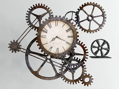 Vintage Hardware Tools Gear Clock With Metal Gears And Roman Numeral Dial 3d model