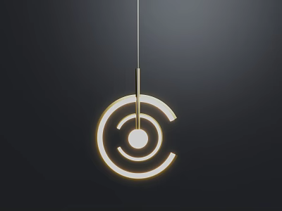 Elegant Modern Gold Metal Chandelier With Circular Spiral Design And Illuminated Ring 3d model