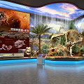 Cultural Center Exhibition Featuring Dinosaur Skeletons Palm Trees Exhibition Platforms And Natural Landscape Mural