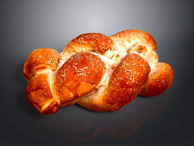 Golden Braided Bread Freshly Baked With Sesame Seeds And Delicious Fluffy Texture 3d model