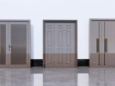 Modern Double Doors Interior Design With Glass Panels And Wooden Frame Details 3d model