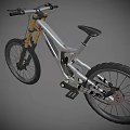 RockShox Silver Gray Mountain Bike With Yellow Fork Large Wheels And Colorful Details