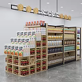 Retail Display Shelves with Assorted Traditional Food Packages Bottles and Hanging Decorations