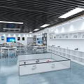 Modern School Laboratory Interior With Tables Stools Large Windows And Ceiling Lighting 3d model