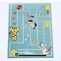Square Carpet With Cartoon Cat Mouse Cheese Paw Prints And Green Bushes