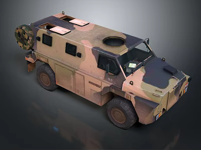 Camouflage Armored Military Vehicle With Tactical Design And Roof Equipment 3d model