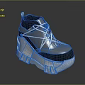 High Top Gray And Black Shoes With White Laces And Thick Platform Sole Design