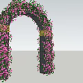 Floral Arched Pergola Decorated With Pink Flowers Black Columns And Golden Details