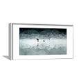 Low Poly Style Painting In White Frame With Green White Background Small Boat And Trees