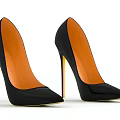 Stylish Black High Heels With Yellow Heels And Orange Inner Pointed Toe Design