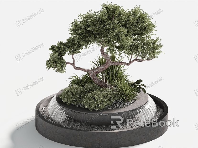 Green Plant Landscape Sketches Flower Pond Small Fountain Landscape Tree Green Plant Pile Goose Soft Stone model