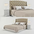 Double Bed With Tufted Headboard Beige Bedding Side Nightstands And Table Lamps 3d model
