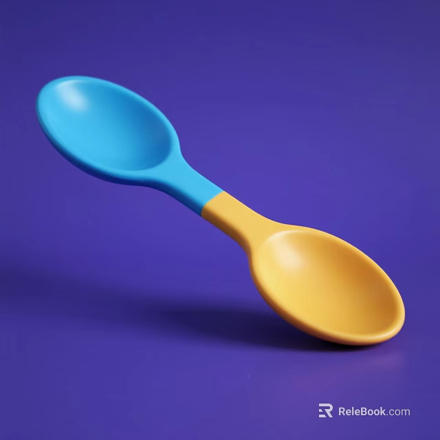 Blue and Yellow Double Headed Spoon on Purple Background with Smooth Surface 3d model