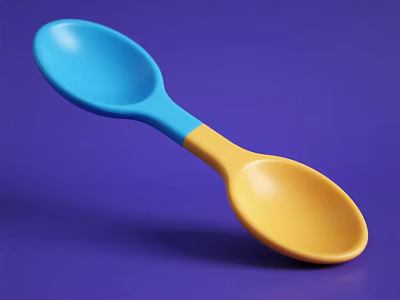 Blue and Yellow Double Headed Spoon on Purple Background with Smooth Surface 3d model