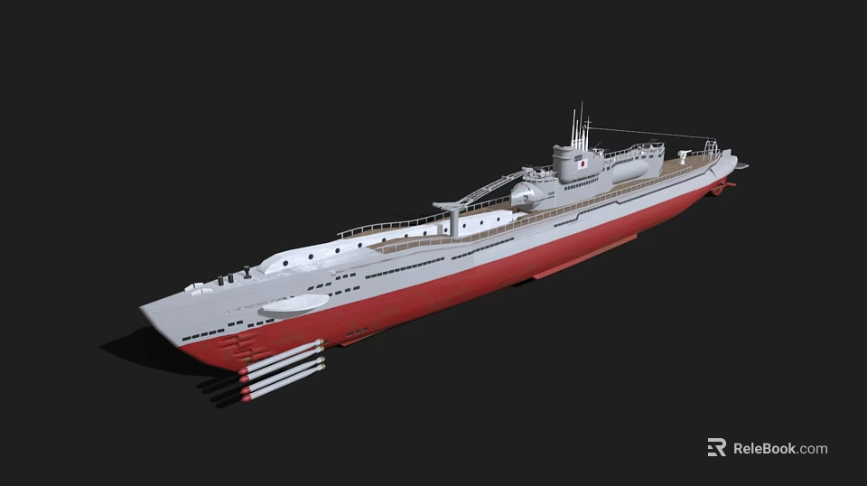 Realistic 3D Model of White Red Ship With Deck Chimney Antenna and Hull 3d model 