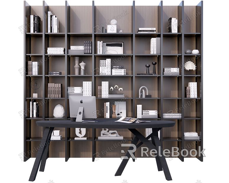 Modern desk and chair bookcase model