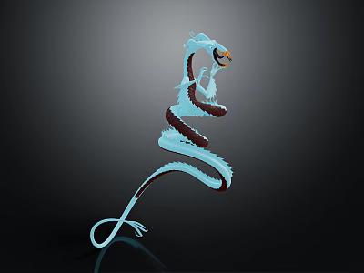 Blue Dragon With Spiral Body And Brown Accents On Dark Background 3d model