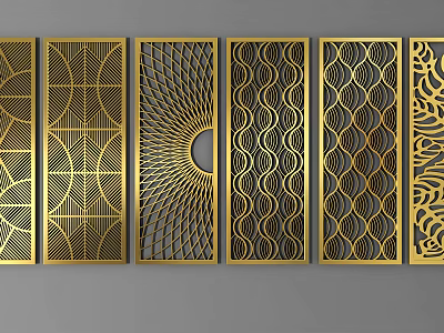 Modern Partition Designs With Golden Frames And Intricate Cutout Patterns 3d model