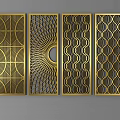 Modern Partition Designs With Golden Frames And Intricate Cutout Patterns 3d model