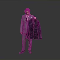 Man In Gray Suit With Red Tie Holding Dark Blue Suit Jacket Against Gray Background
