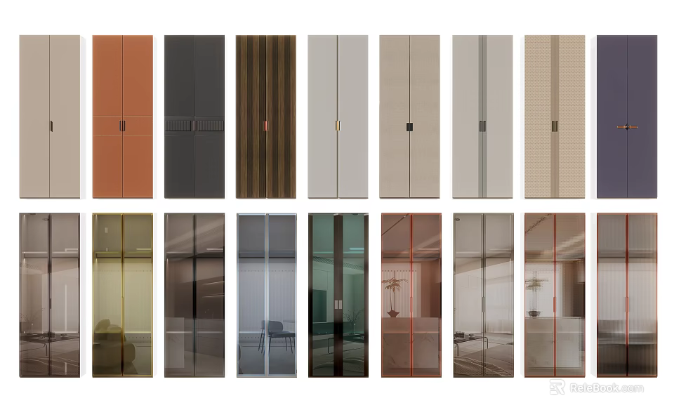 Display Of Wardrobe Doors In Varied Styles Colors Materials And Glass 3d model 