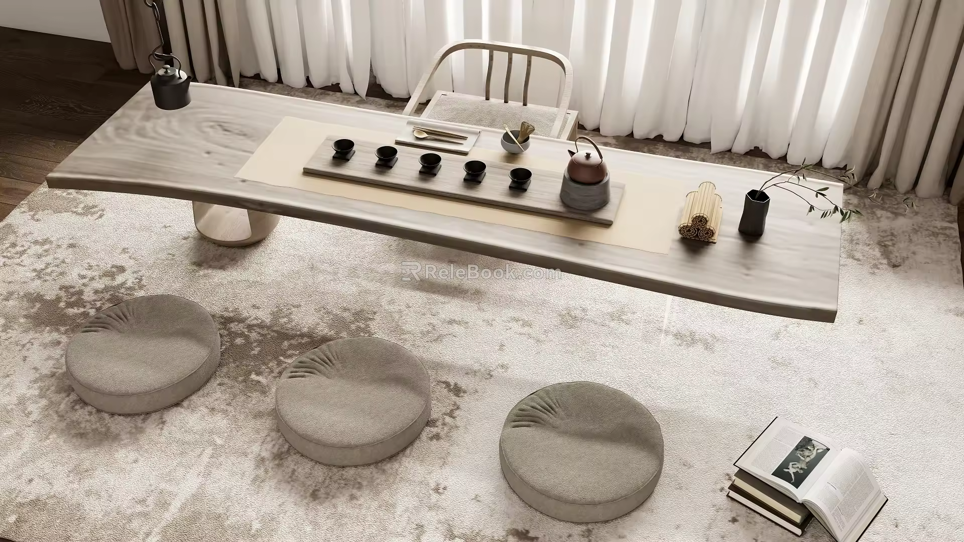 Japanese-style Tatami Tea Table Chair Combination 3d model