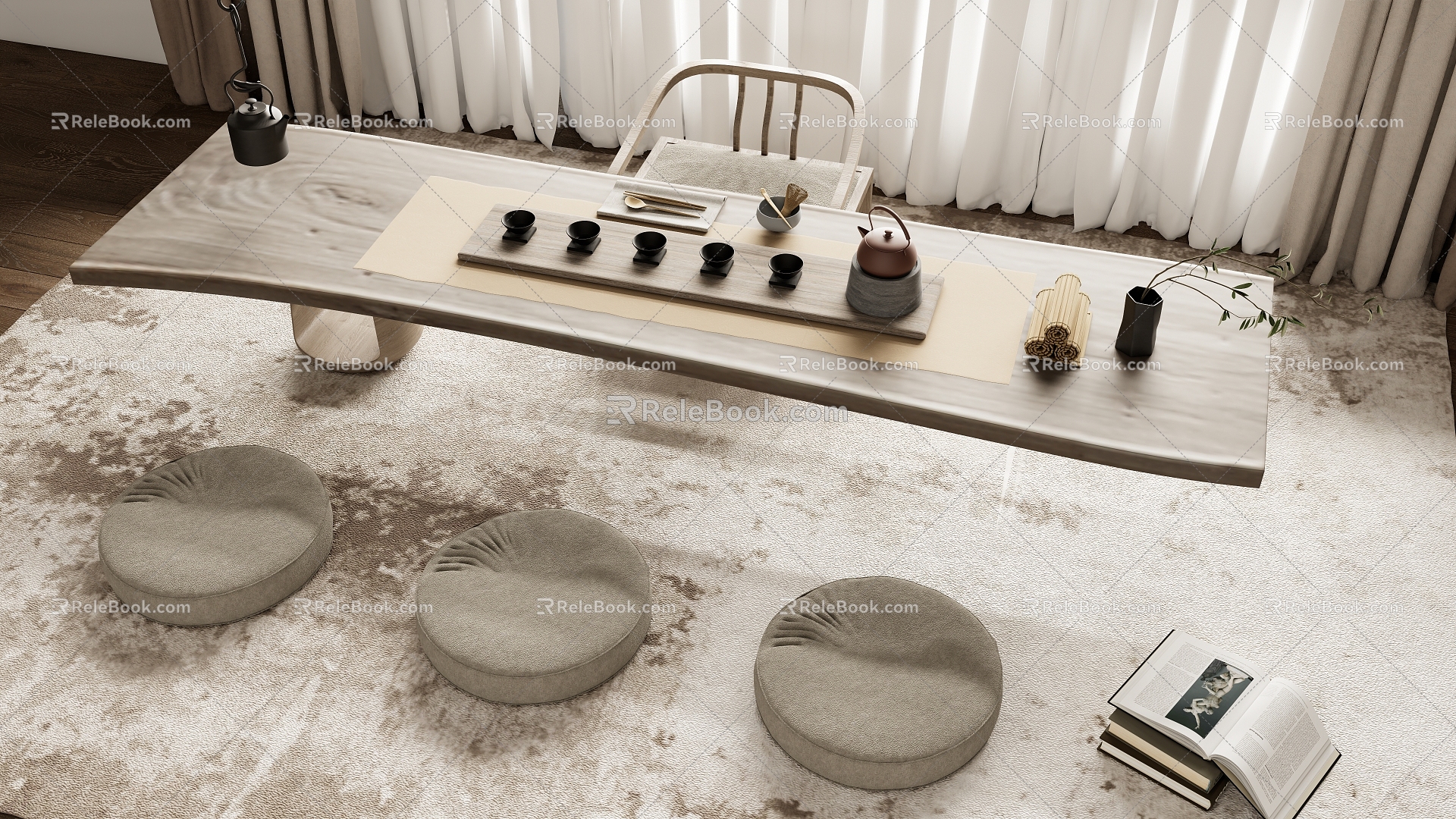 Japanese-style Tatami Tea Table Chair Combination 3d model