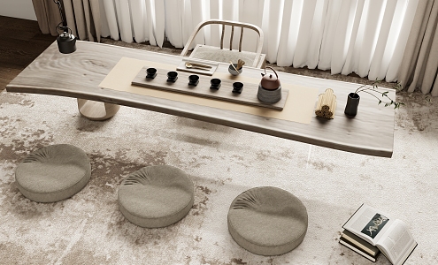 Japanese-style Tatami Tea Table Chair Combination 3d model