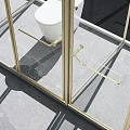 Modern Shower Sauna Glass Enclosure With Gold Frame Marble Wall And Ocean View