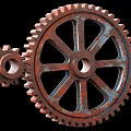 Rustic Metal Hardware Tools Gears Large And Small On Black Background Vintage Design 3d model