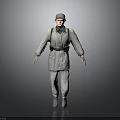 Vintage Military Character in Old Style Uniform with Hat Backpack Trousers and Boots