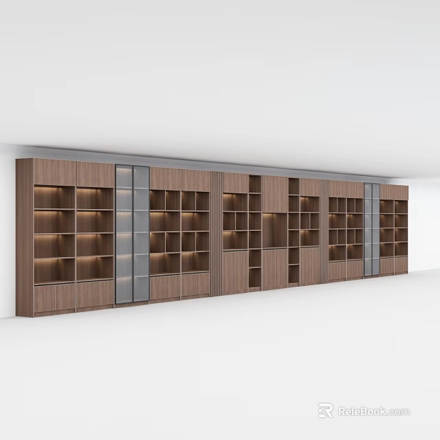 Modern Wooden Wine Cabinet With Glass Doors Open Shelves And Warm Lighting 3d model 