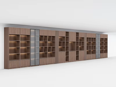Modern Wooden Wine Cabinet With Glass Doors Open Shelves And Warm Lighting 3d model