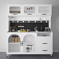 Modern White Sideboard With Black Backboard Open Closed Storage And Kitchenware 3d model