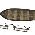 Rustic Wooden Boat Themed Landscape Sculpture With Fence And Netting