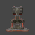Red Mechanical Turret Weapon With Barrel And Stable Base Structure Design 3d model