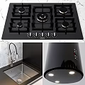 Modern Kitchen Interior With Marble Island Range Hood Built-in Ovens And Grey Cabinets