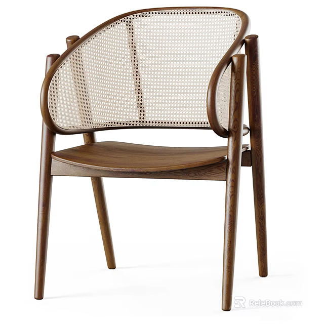 Modern Wooden Lounge Chair With Mesh Backrest And Curved Armrest Design 3d model 