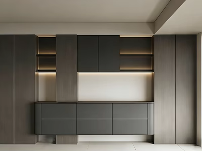 Modern Gray Wine Cabinet Design With Sleek Lighting And Storage Spaces 3d model