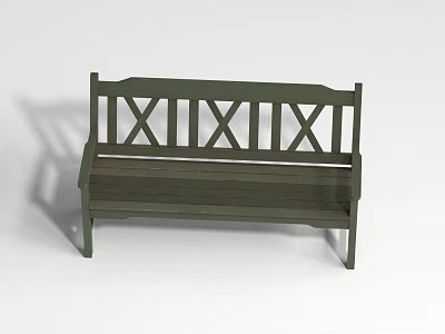 Green Wooden Outdoor Bench With Cross Back Design For Garden Seating 3d model
