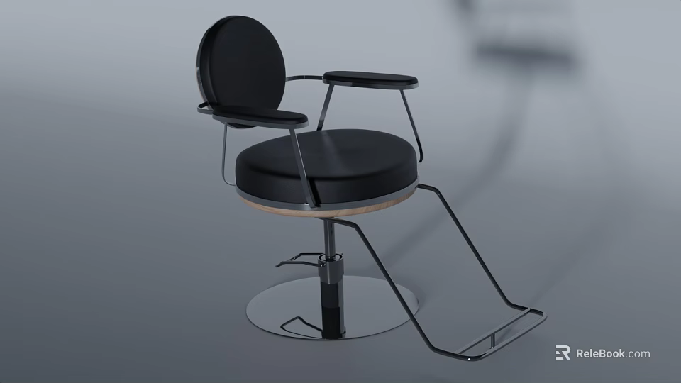 Modern Black Leisure Chair With Metal Frame Round Seat And Footrest 3d model 
