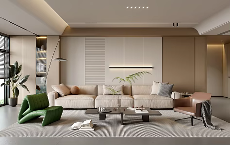 Modern Minimalist Living Room Balcony Cabinet Sofa Combination Coffee Table Sofa Background Wall 3d model