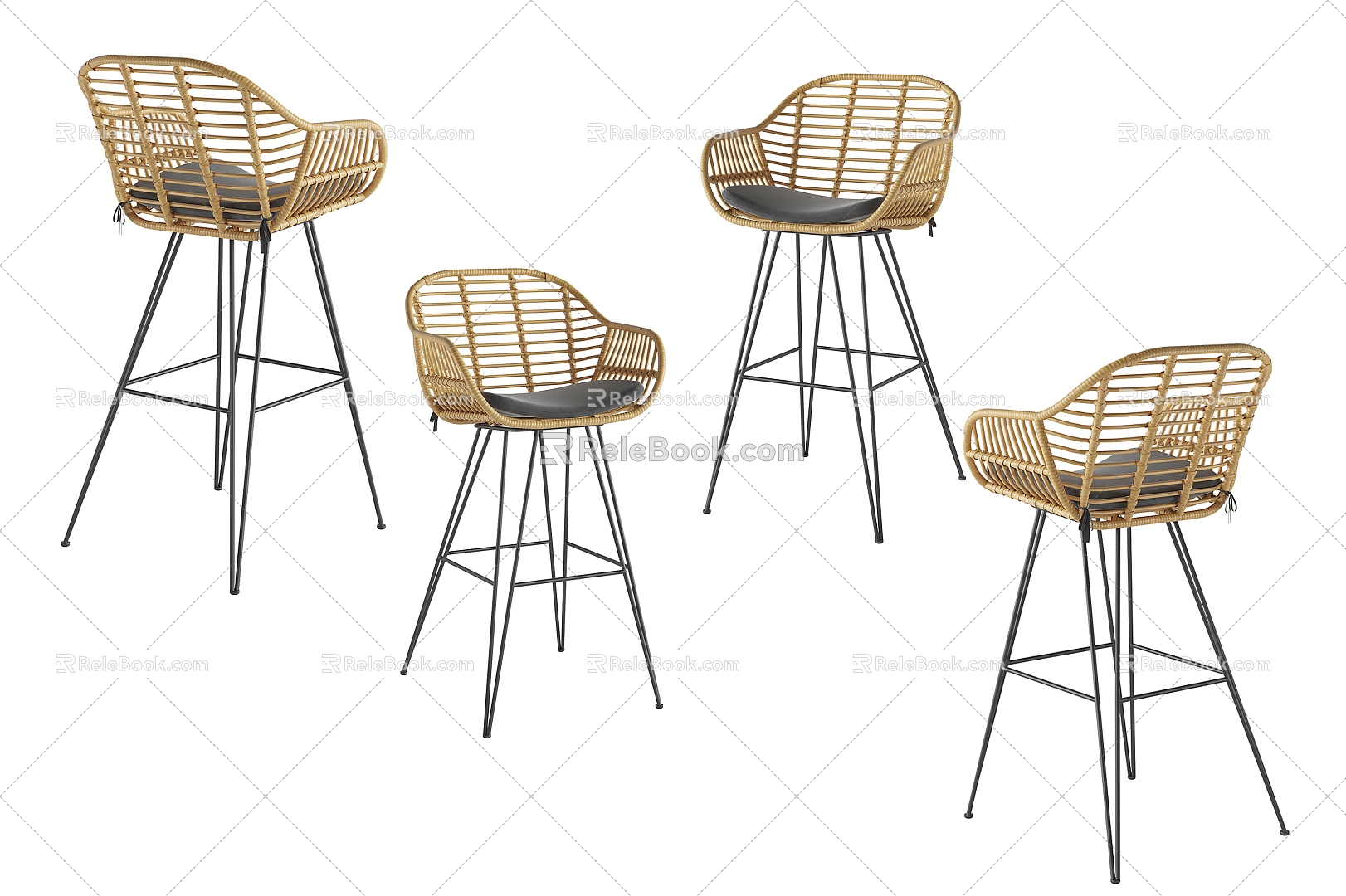 Nordic Simple Rattan Bar Stool Bar Stool Simple Bar Stool Rattan Stool 3d model