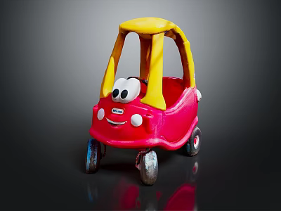 Red Electric Toy Car With Yellow Roof Cartoon Face And Big Eyes For Kids 3d model