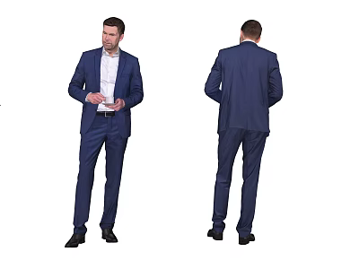 Stylish Man In Navy Blue Suit Holding Cup With Front And Back Views 3d model